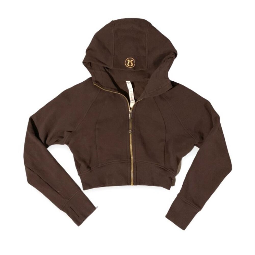 Lululemon Scuba Cropped Full Zip Hoodie Espresso Gold Hardware 8